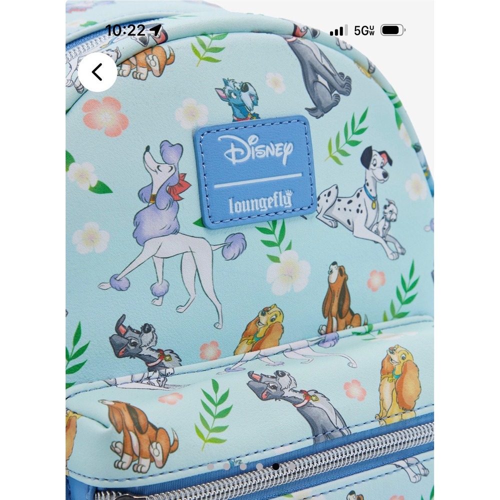 Loungefly Disney Dogs Mini Backpack 101 Dalmatians Lady Tramp Whimsical Blue New - Picture 5 of 6